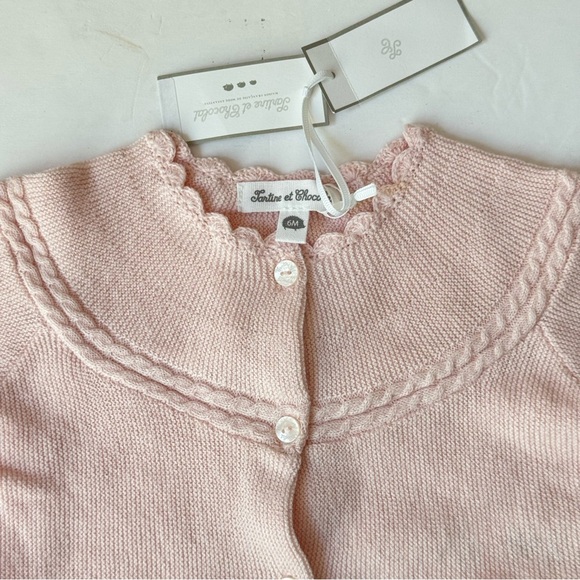 NWT TARTINE ET CHOCOLATE Pink Baby Girl Cardigan Sweater Cotton Cashmere Size 6M - Picture 6 of 15